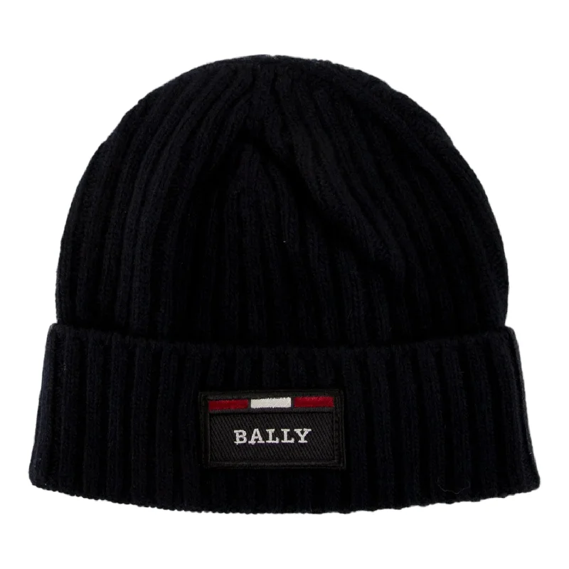 Bally Men's Blue Ribbed Logo Wool Beanie 6240326