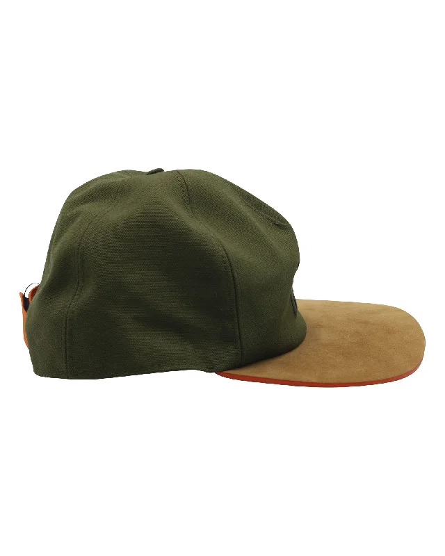 Fendi Two-Tone Baseball Cap in Army Green Cotton Canvas