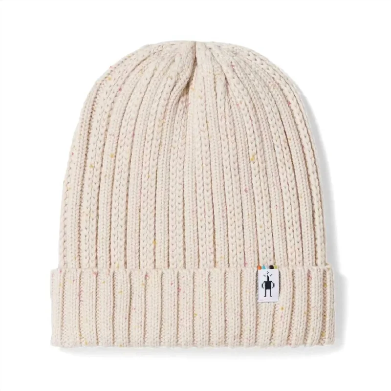 Men's Rib Beanie In Almond Donegal