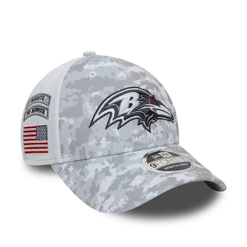 Baltimore Ravens NFL Salute To Service 2024 White 9FORTY Stretch Snap Adjustable Cap