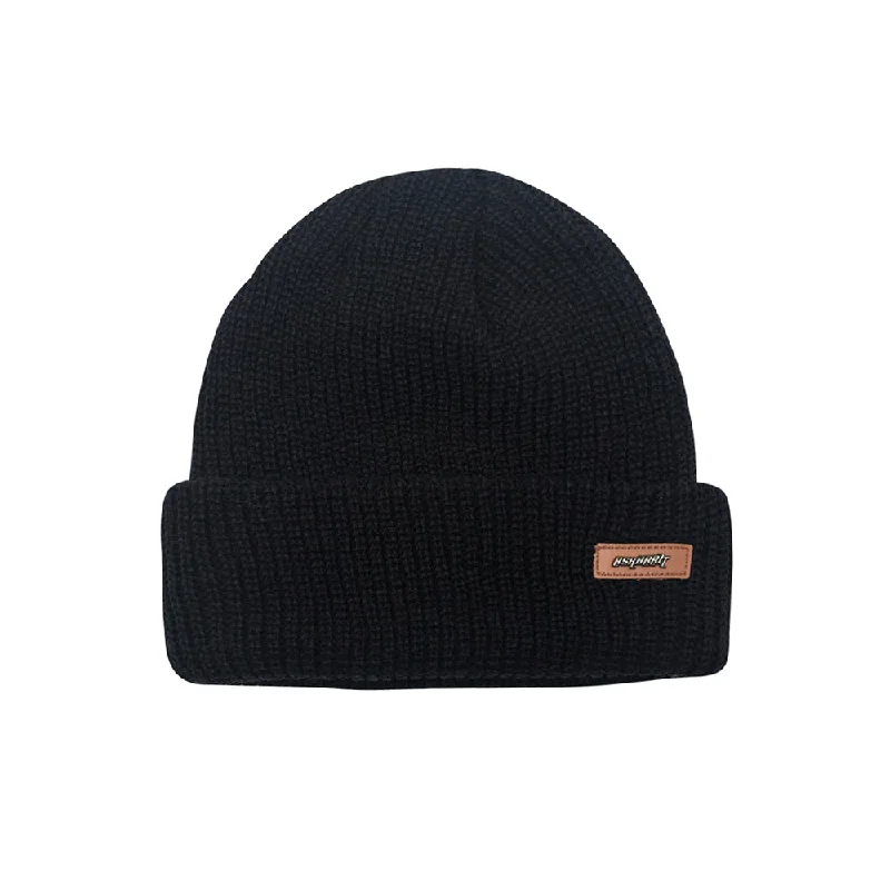 LEATHER WAPPEN BEANIE BLACK