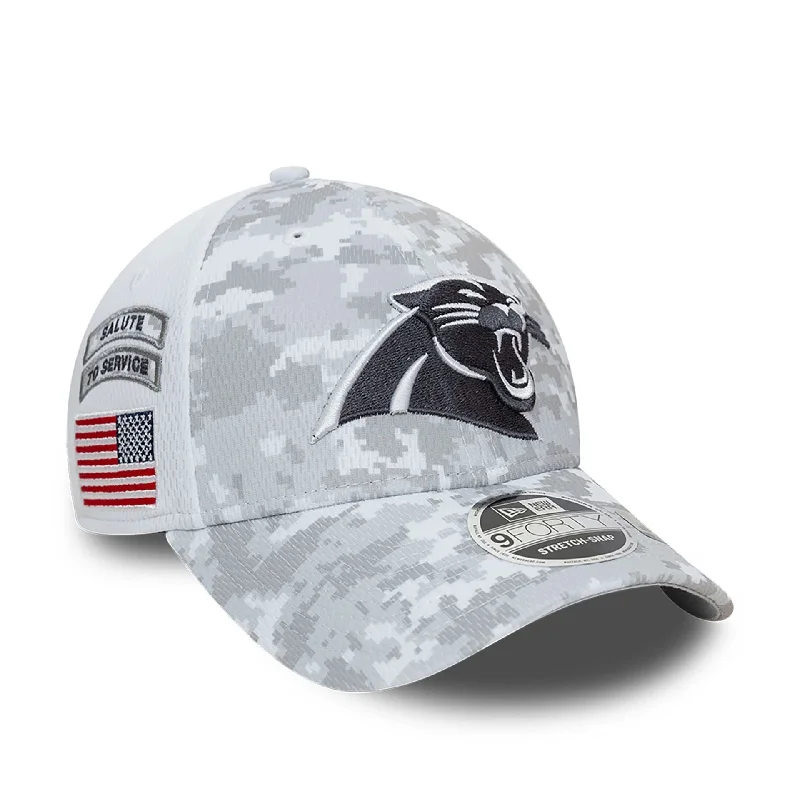 Carolina Panthers NFL Salute To Service 2024 White 9FORTY Stretch Snap Adjustable Cap