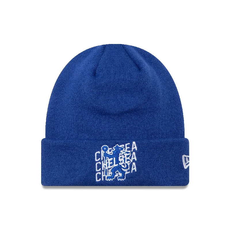 Chelsea FC Wordmark Overlay Blue Cuff Knit Beanie Hat