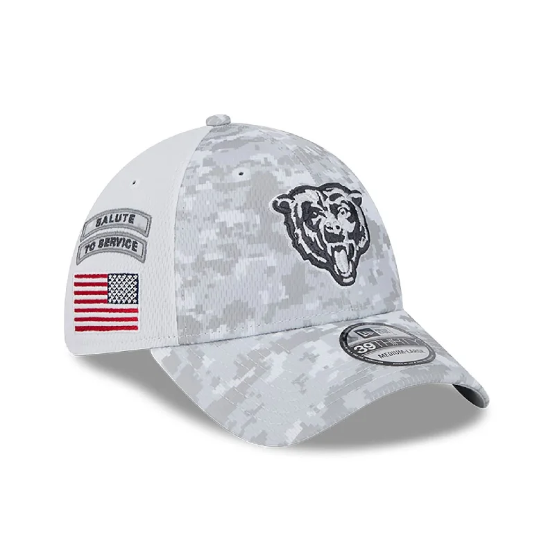 Chicago Bears NFL Salute To Service 2024 White 39THIRTY Stretch Fit Cap