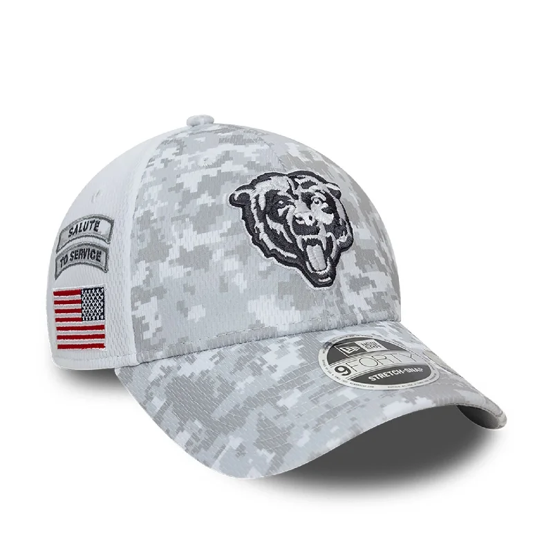 Chicago Bears NFL Salute To Service 2024 White 9FORTY Stretch Snap Adjustable Cap