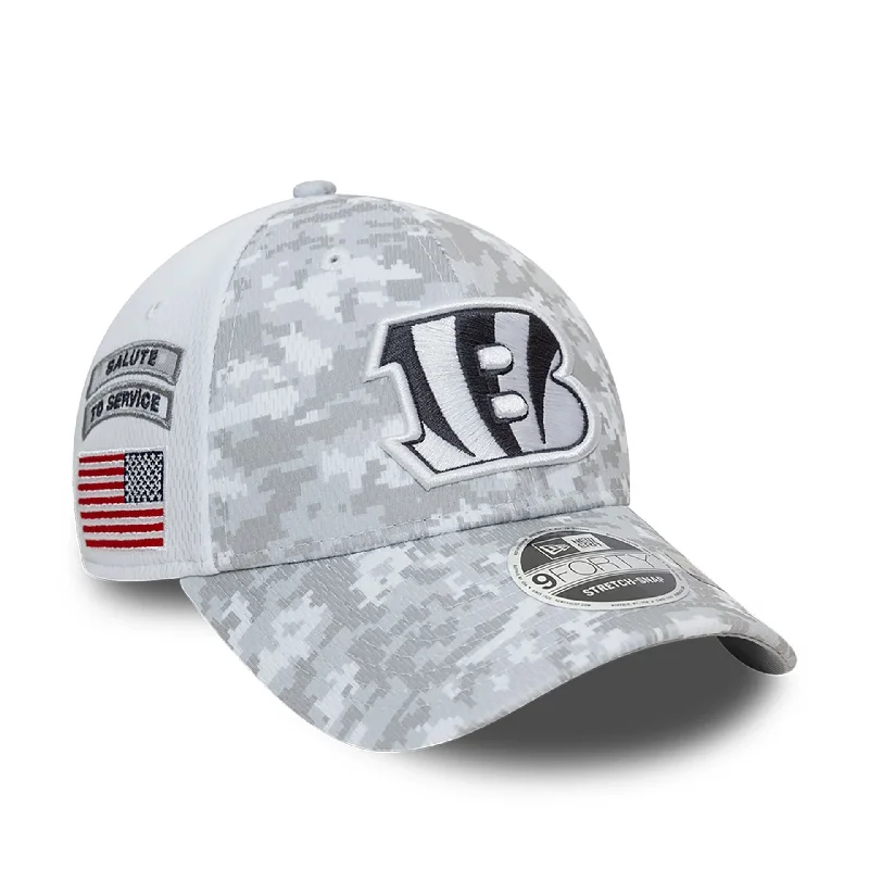 Cincinnati Bengals NFL Salute To Service 2024 White 9FORTY Stretch Snap Adjustable Cap