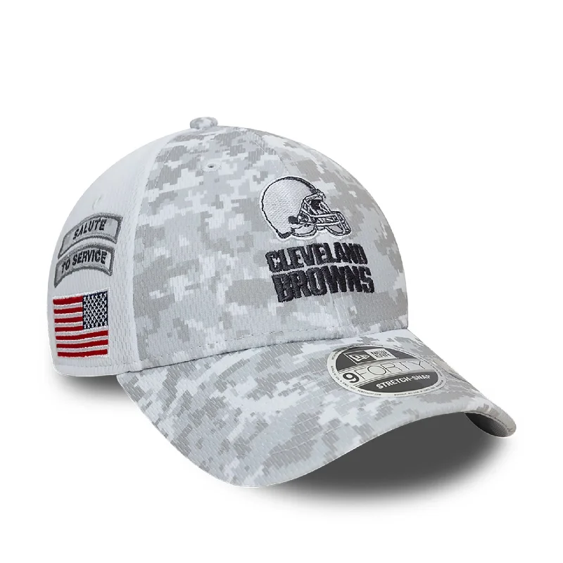 Cleveland Browns NFL Salute To Service 2024 White 9FORTY Stretch Snap Adjustable Cap