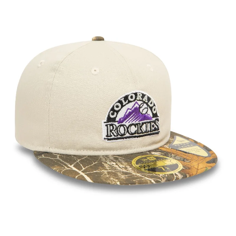 Colorado Rockies MLB Realtree Light Beige Retro Crown 59FIFTY Fitted Cap