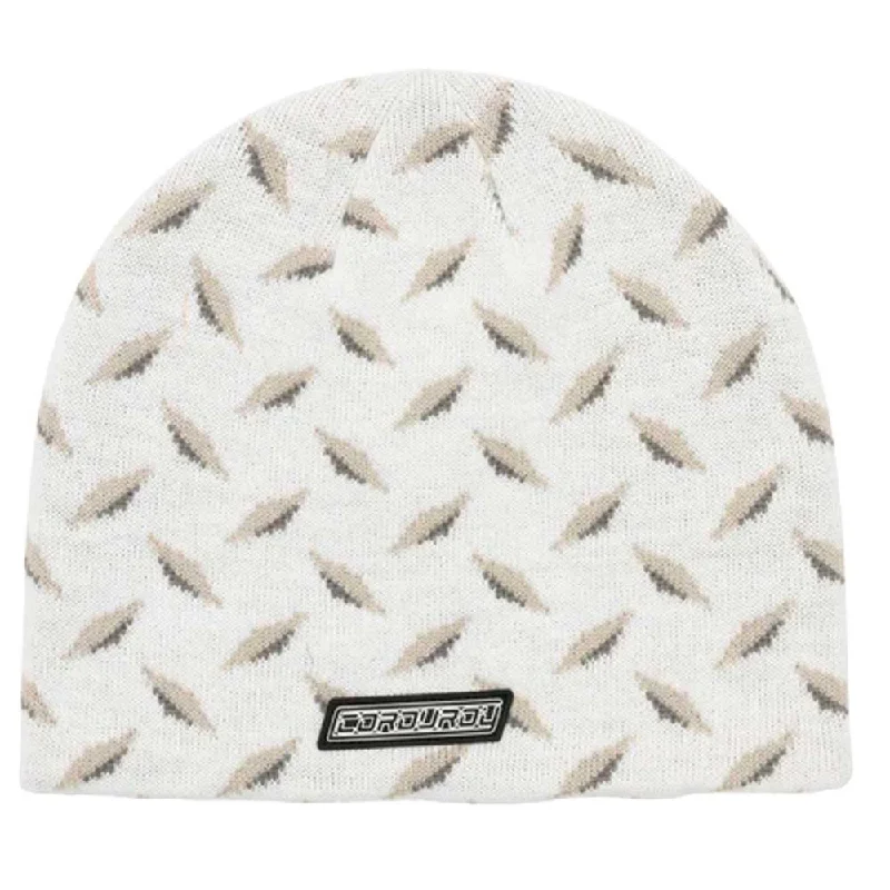 Corduroy Diamond Plate Beanie - White