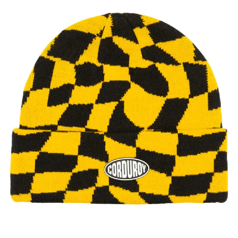 Corduroy Wavy Check Beanie - Yellow