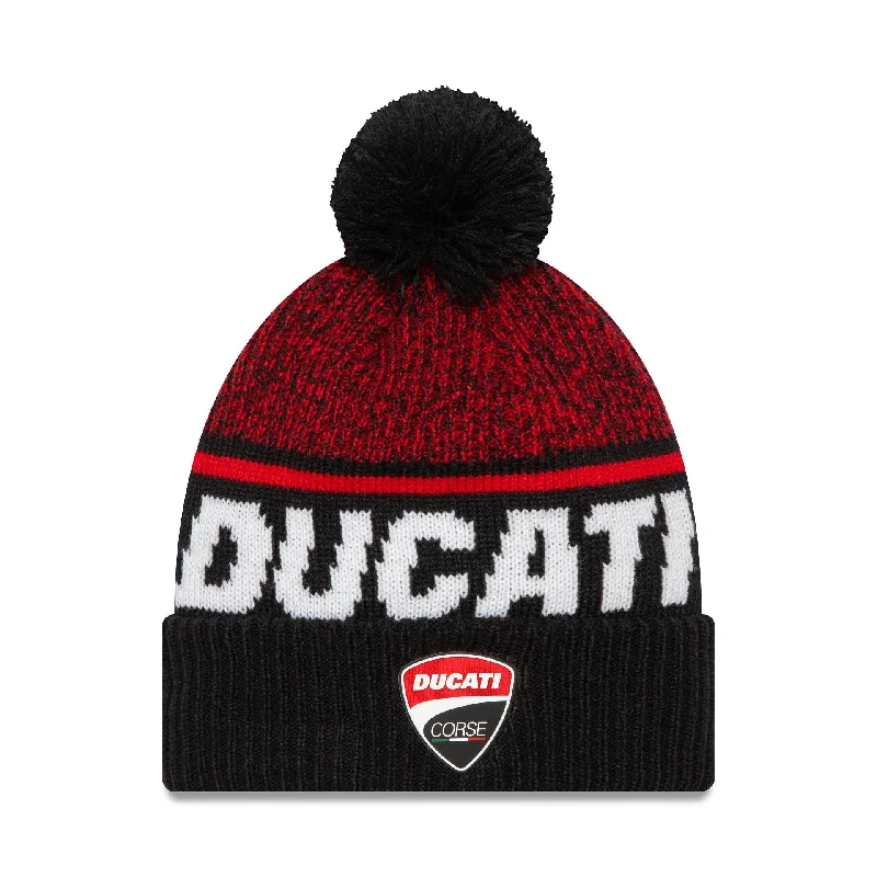 Ducati Motor Logo Sport Black Bobble Knit Beanie Hat