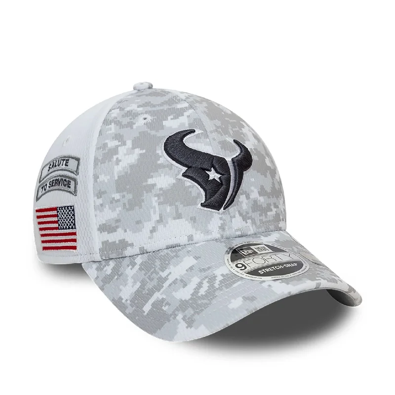 Houston Texans NFL Salute To Service 2024 White 9FORTY Stretch Snap Adjustable Cap