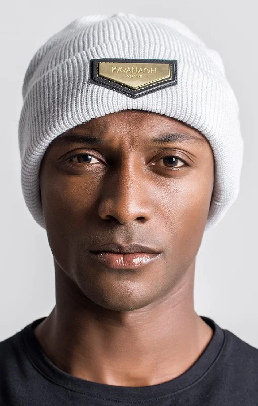 Ice Grey Beanie with Gold GK Plaque