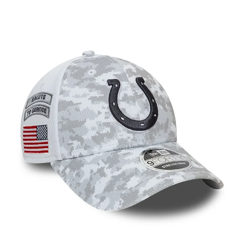 Indianapolis Colts NFL Salute To Service 2024 White 9FORTY Stretch Snap Adjustable Cap