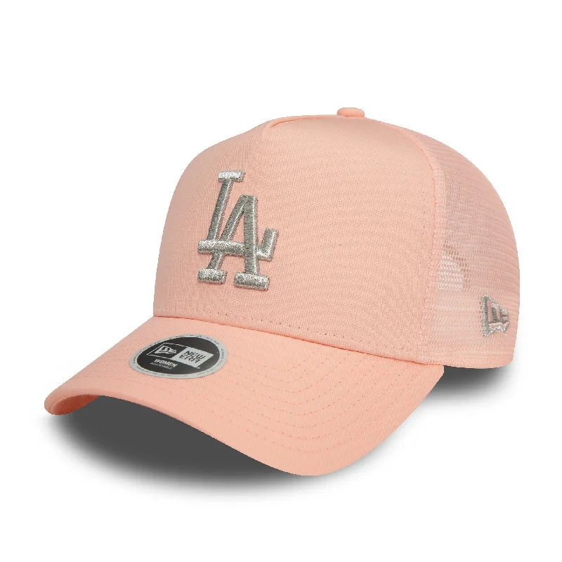 LA Dodgers Womens Metallic Pastel Pink 9FORTY E-Frame Adjustable Trucker Cap