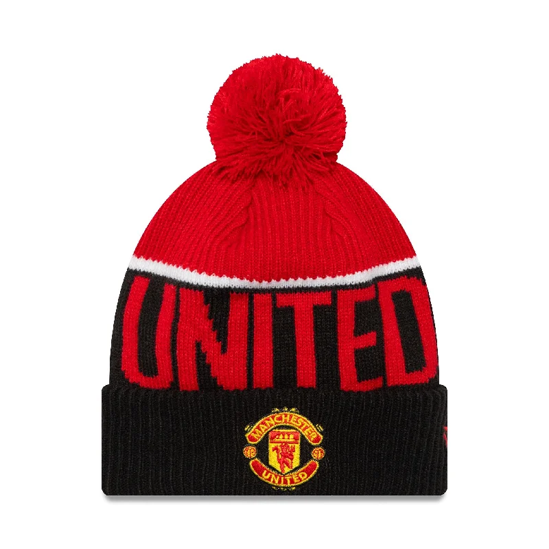 Manchester United FC Sport Black Bobble Knit Beanie Hat