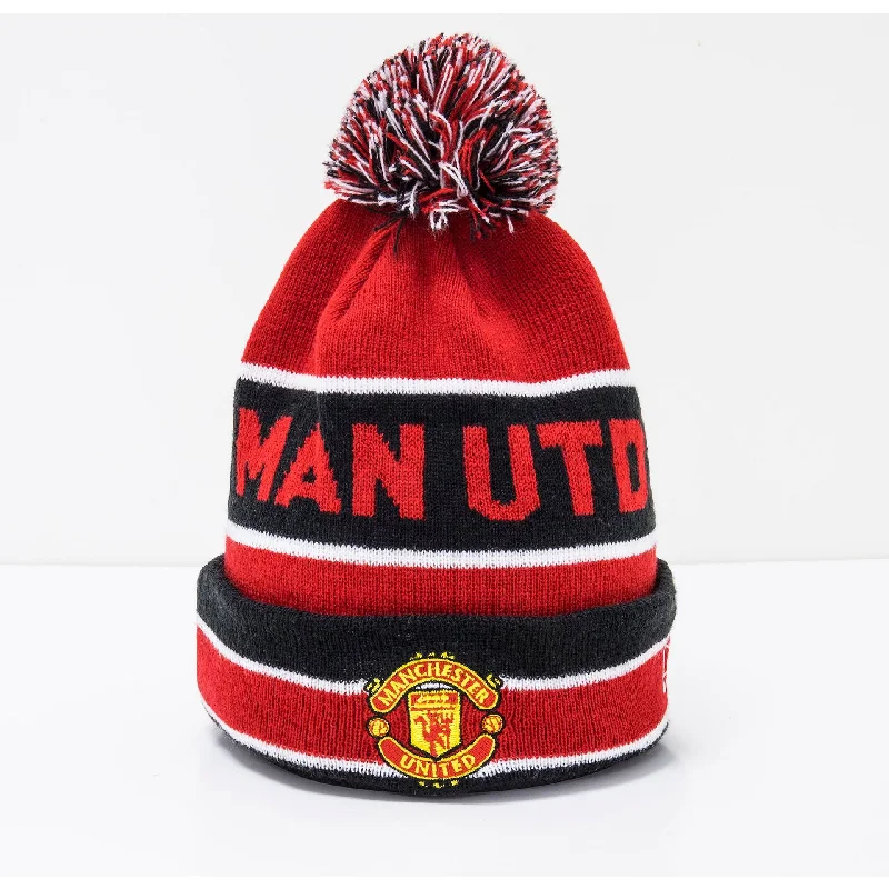 Manchester United Striped Red Multi Bobble Beanie Hat