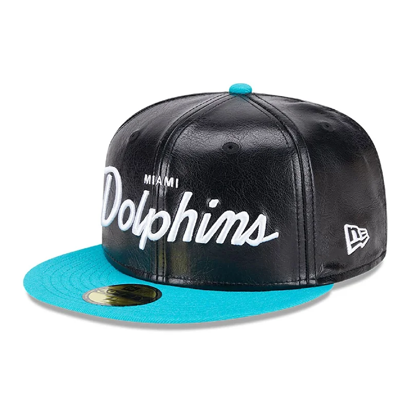 Miami Dolphins Faux Leather Crown Black 59FIFTY Fitted Cap