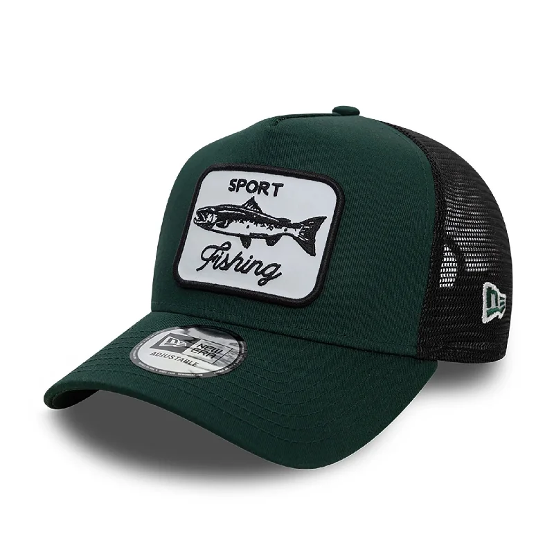 New Era Fishing Patch Trucker Dark Green 9FORTY A-Frame Trucker Adjustable Cap