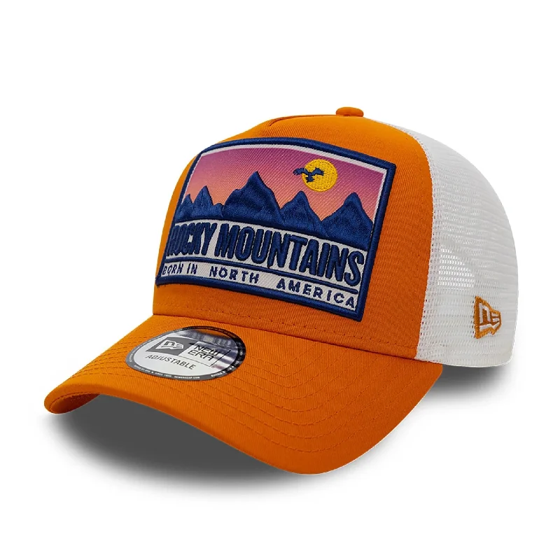 New Era Location Patch Trucker Orange 9FORTY A-Frame Trucker Adjustable Cap