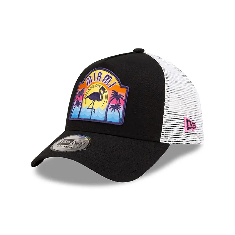 New Era Miami Patch Black 9FORTY A-Frame Trucker Adjustable Cap