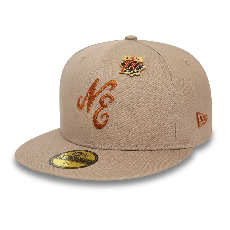 New Era Script Beige 59FIFTY Fitted Cap