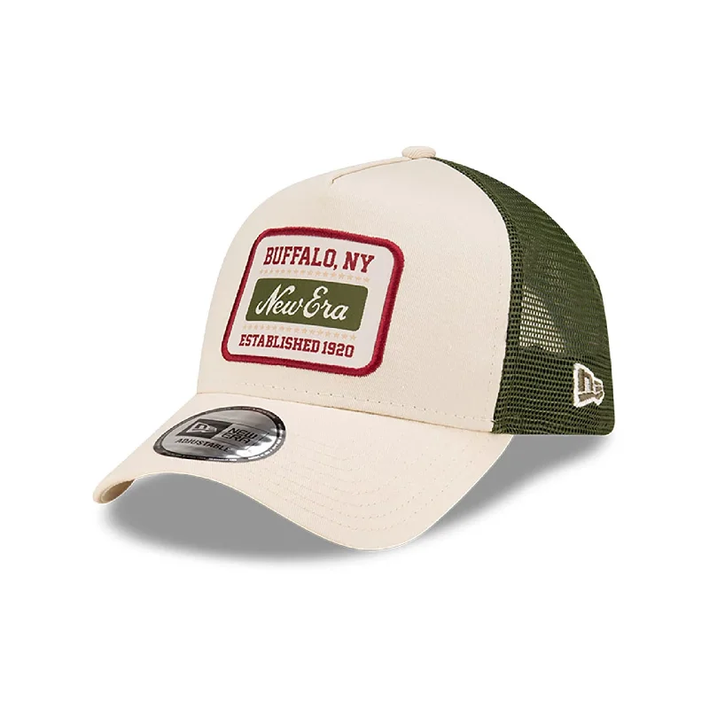 New Era Script Patch Light Beige 9FORTY A-Frame Trucker Adjustable Cap