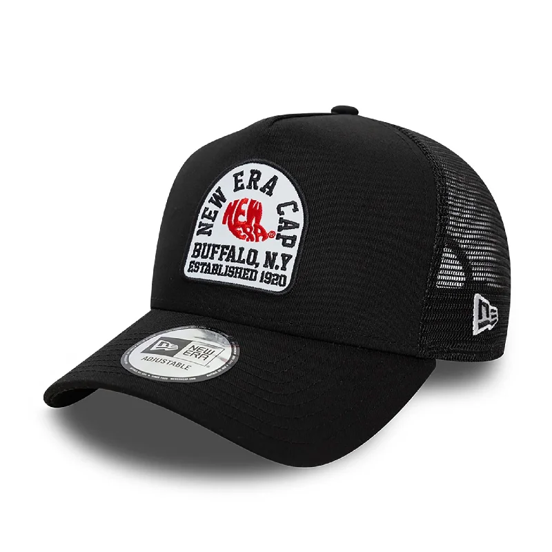 New Era State Patch Trucker Black 9FORTY A-Frame Trucker Adjustable Cap