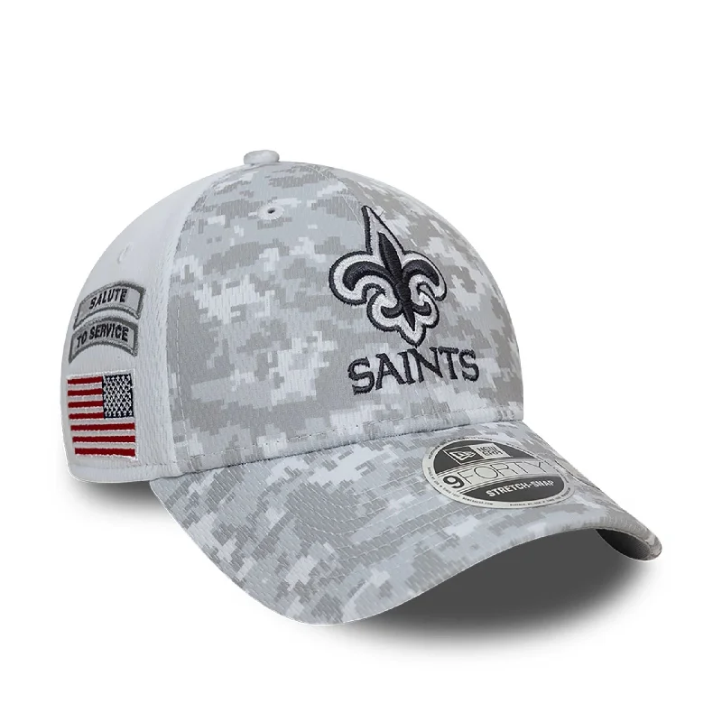 New Orleans Saints NFL Salute To Service 2024 White 9FORTY Stretch Snap Adjustable Cap