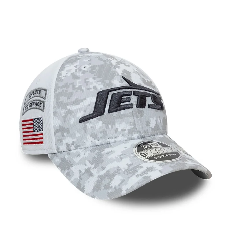 New York Jets NFL Salute To Service 2024 White 9FORTY Stretch Snap Adjustable Cap