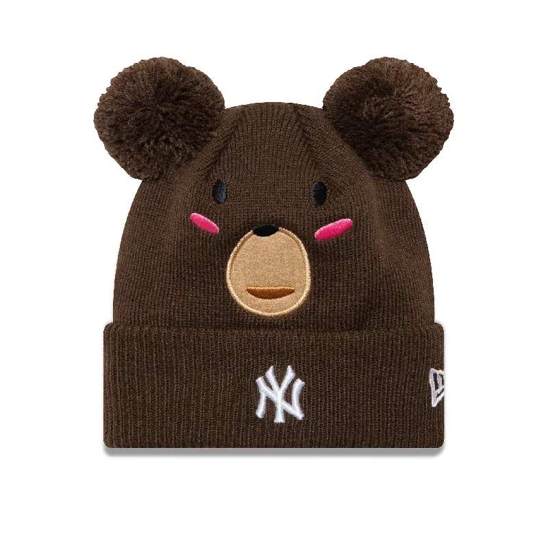 New York Yankees Toddler Animal Bear Dark Brown Bobble Knit Beanie Hat