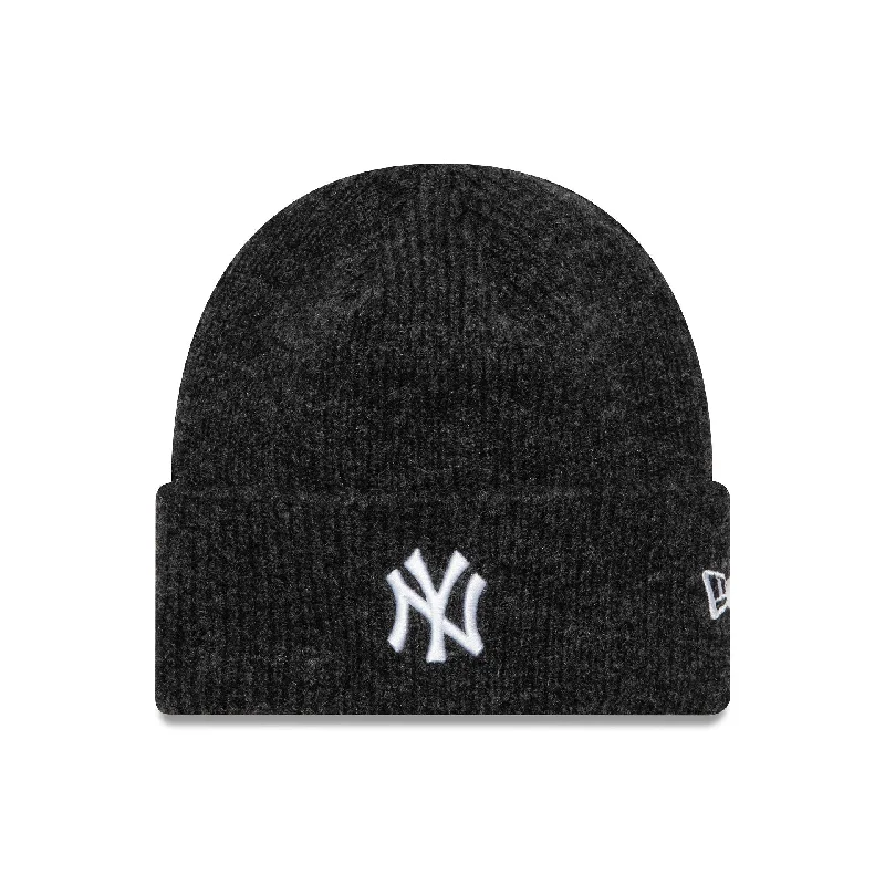 New York Yankees Womens MLB Black Wide Cuff Knit Beanie Hat