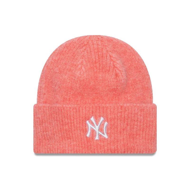 New York Yankees Womens Pastel Pink Wide Cuff Knit Beanie Hat