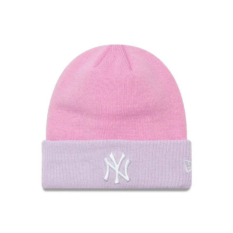 New York Yankees Youth Colour Block Pastel Pink Cuff Knit Beanie Hat