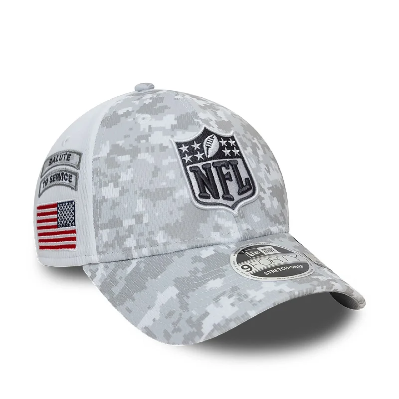 NFL Official Logo NFL Salute To Service 2024 White 9FORTY Stretch Snap Adjustable Cap