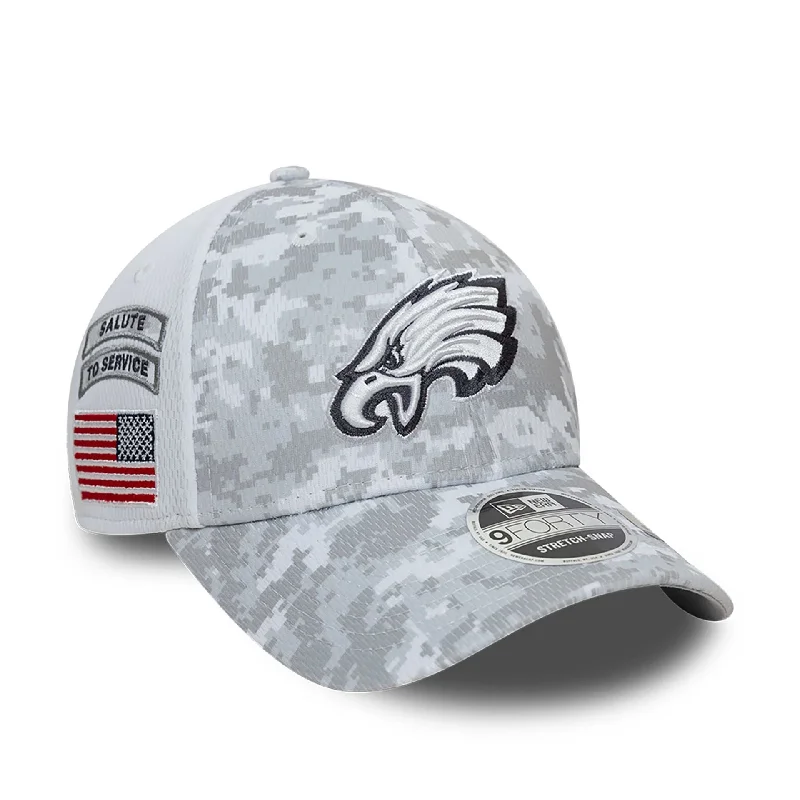 Philadelphia Eagles NFL Salute To Service 2024 White 9FORTY Stretch Snap Adjustable Cap