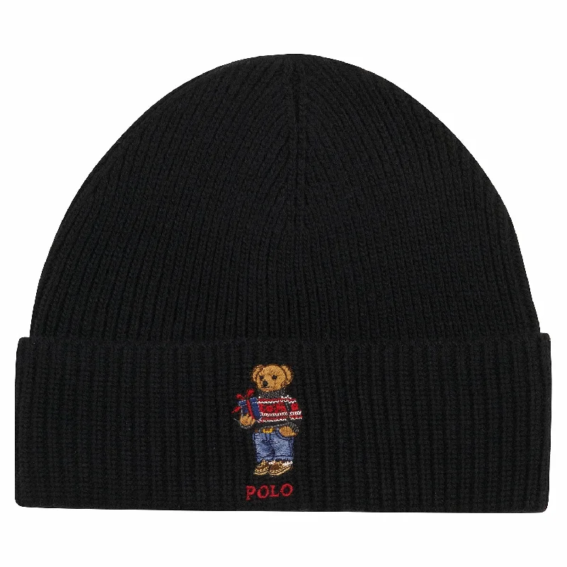 Ribbed Holiday Bear Beanie | Black