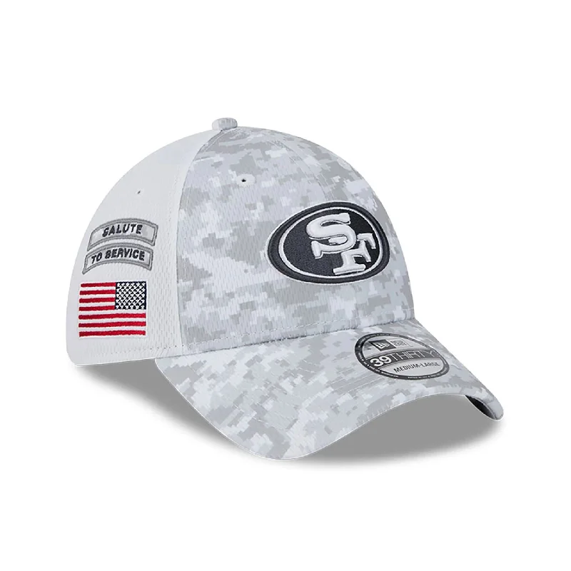 San Francisco 49ers NFL Salute To Service 2024 White 39THIRTY Stretch Fit Cap