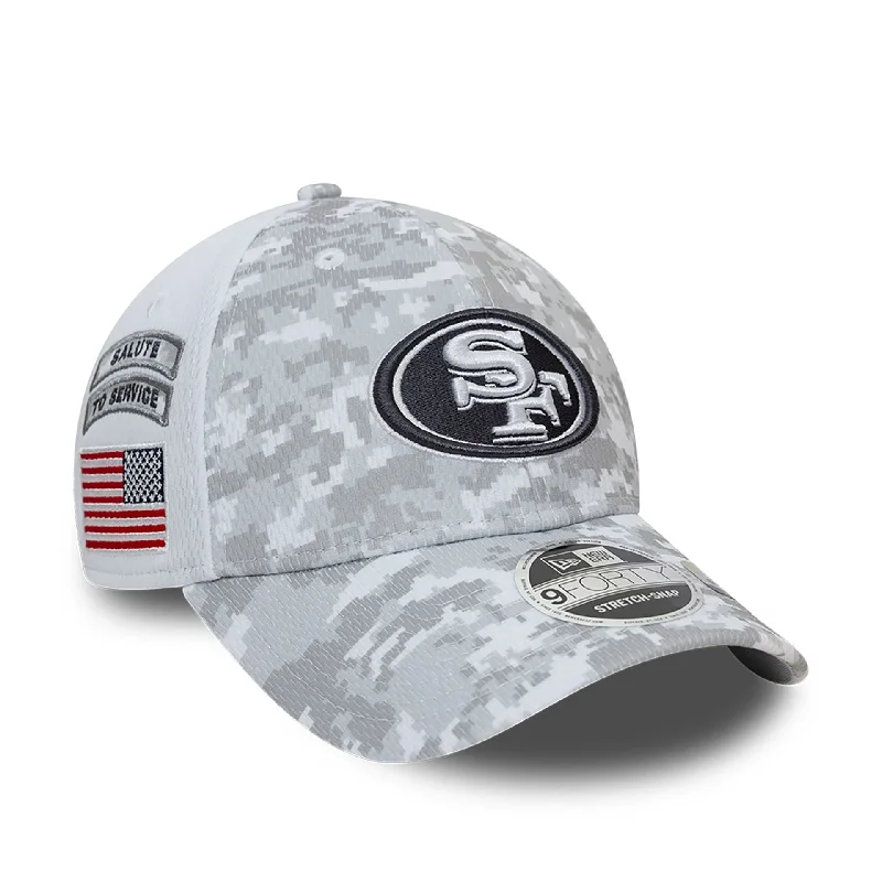 San Francisco 49ers NFL Salute To Service 2024 White 9FORTY Stretch Snap Adjustable Cap