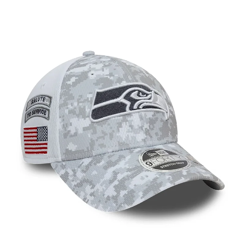 Seattle Seahawks NFL Salute To Service 2024 White 9FORTY Stretch Snap Adjustable Cap