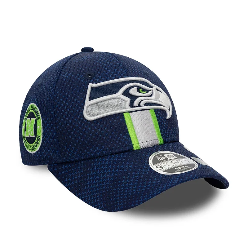 Seattle Seahawks Youth NFL Sideline 2024 Dark Blue 9FORTY Stretch Snap Cap