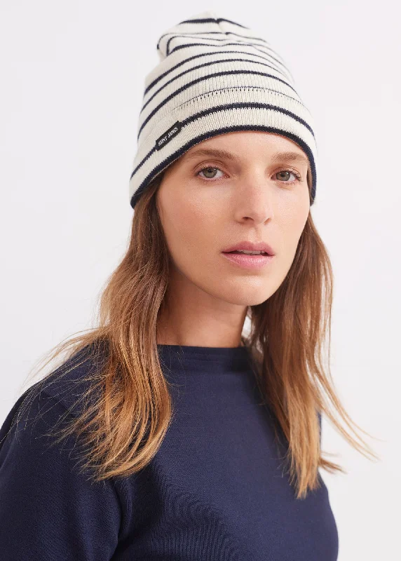 Striped sailor hat - in pure new wool (ECRU/MARINE)