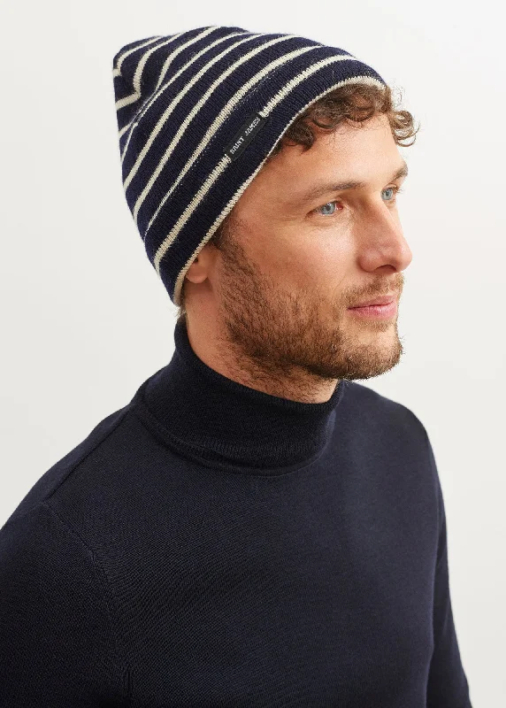 Striped sailor hat - in pure new wool (MARINE/ECRU)