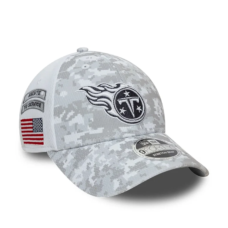 Tennessee Titans NFL Salute To Service 2024 White 9FORTY Stretch Snap Adjustable Cap