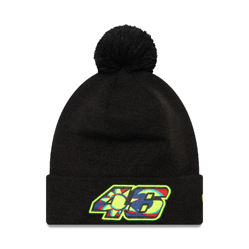 VR46 Graphic Overlay Black Bobble Knit Beanie Hat